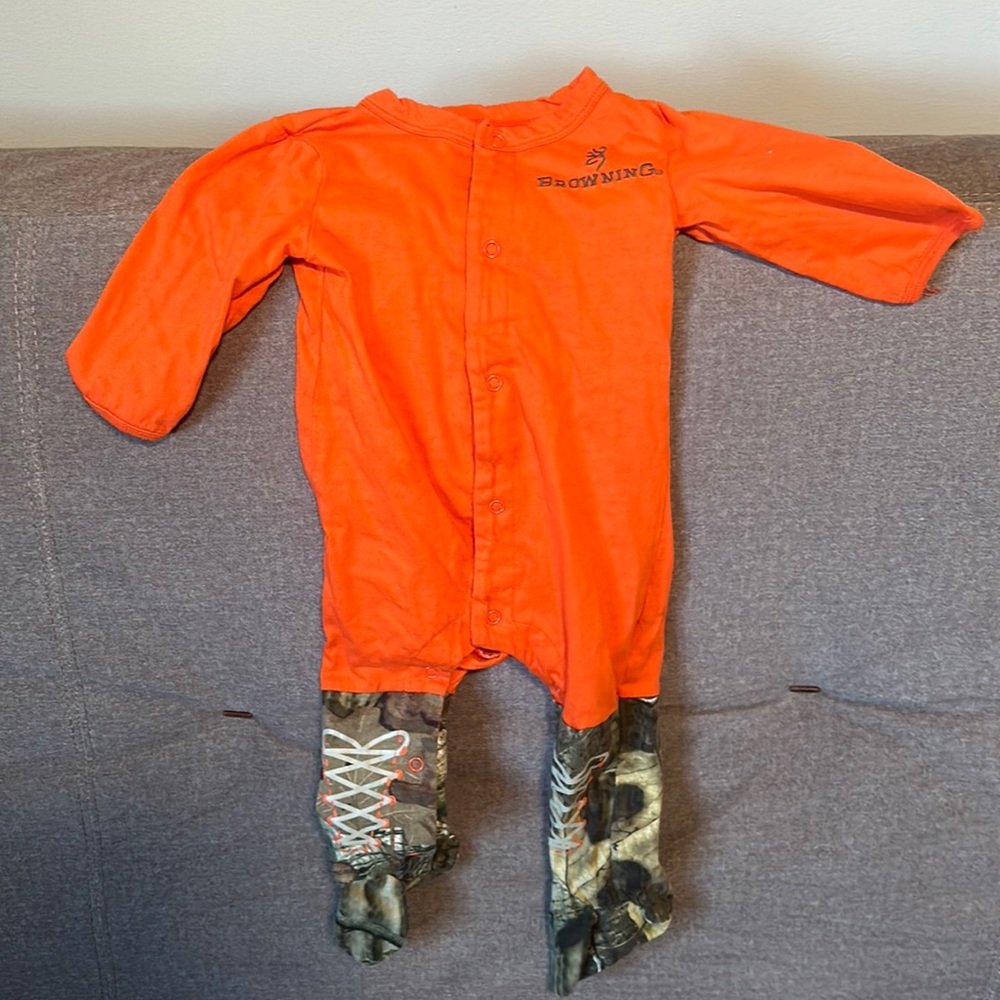 12 month blaze orange & camo browning snap outfit